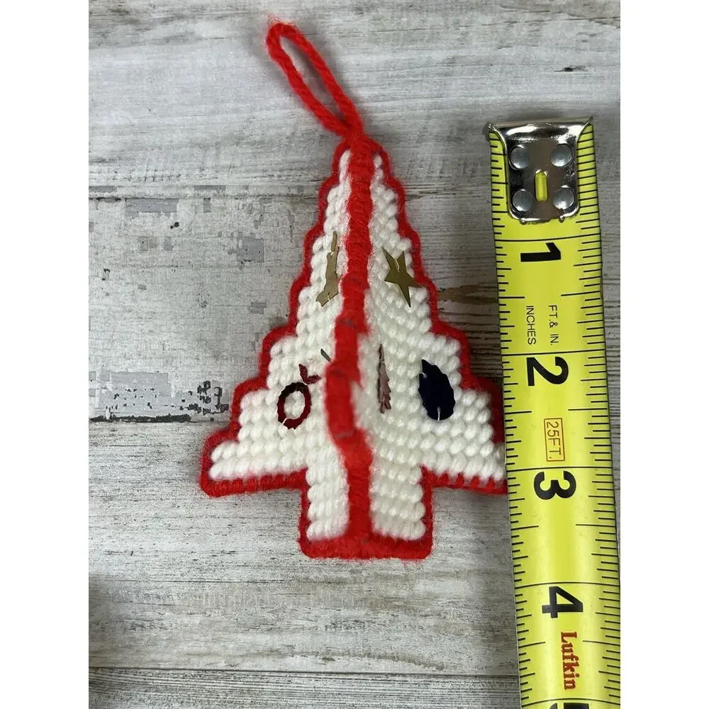 Vintage Handmade Christmas Ornaments Lot 3 Plastic Canvas Trees Mailbox 3D